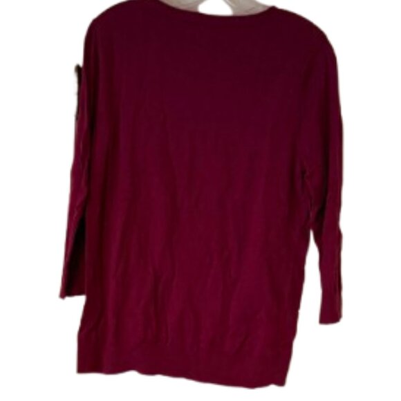 Elle Lightweight Raspberry Sweater with Pearl Embellishments on Front - Medium - Picture 2 of 3